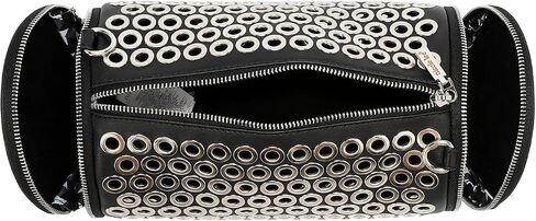 Nicole Lee Grommet Edge Barrel Bag, Grommet design on vegan leather exterior,detachable shoulder strap in Saudi Arabia