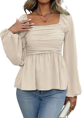 Women's Babydoll Peplum Square Neck Blouses Flowy Ruffle Cute Ruched Top For Curvy Women in Kuwait
