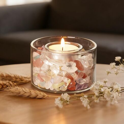 Tea Light Holder with Chakra Healing Crystals Stones Meditation Candle Holders Set Spiritual Gifts for Women Birthday Stress Relief Yoga Bath Reiki Energy(Tealight Holder No Candle Included) in Saudi Arabia