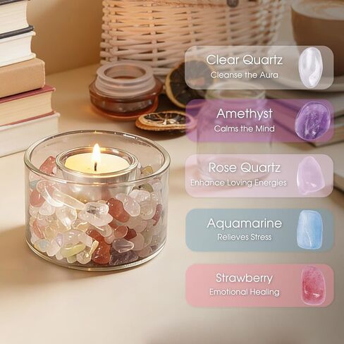 Tea Light Holder with Chakra Healing Crystals Stones Meditation Candle Holders Set Spiritual Gifts for Women Birthday Stress Relief Yoga Bath Reiki Energy(Tealight Holder No Candle Included) in Saudi Arabia