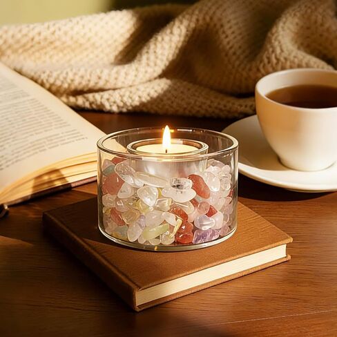 Tea Light Holder with Chakra Healing Crystals Stones Meditation Candle Holders Set Spiritual Gifts for Women Birthday Stress Relief Yoga Bath Reiki Energy(Tealight Holder No Candle Included) in Saudi Arabia