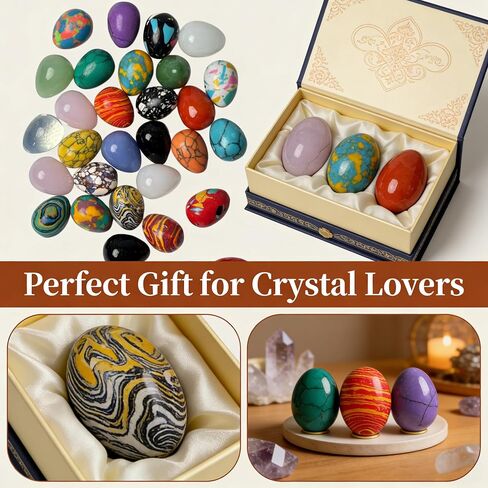 30 Pcs Natural Healing Crystals Set Bulk Worry Stones, Polished Stones, Polished Rocks, Glass Eggs & Yoni Egg, Ideal for Meditation, Reiki, Anxiety Relief & Home Decor in Saudi Arabia