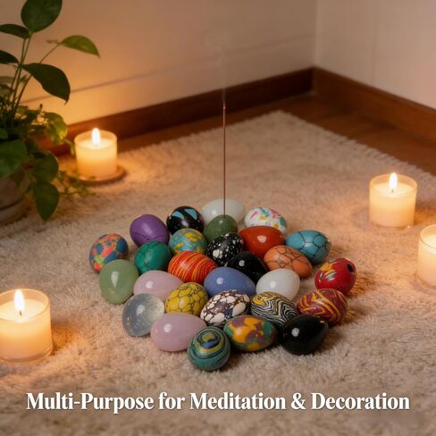 30 Pcs Natural Healing Crystals Set Bulk Worry Stones, Polished Stones, Polished Rocks, Glass Eggs & Yoni Egg, Ideal for Meditation, Reiki, Anxiety Relief & Home Decor in Saudi Arabia