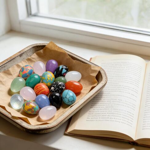 30 Pcs Natural Healing Crystals Set Bulk Worry Stones, Polished Stones, Polished Rocks, Glass Eggs & Yoni Egg, Ideal for Meditation, Reiki, Anxiety Relief & Home Decor in Saudi Arabia