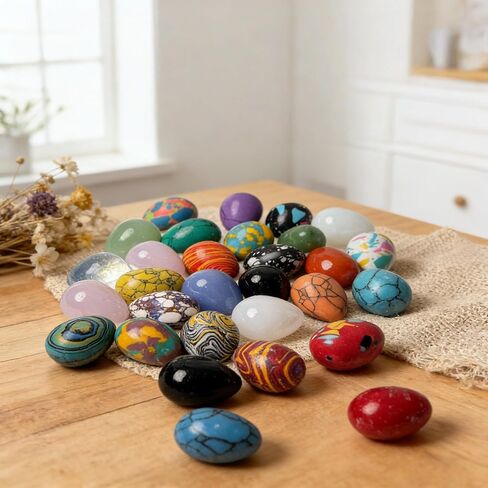 30 Pcs Natural Healing Crystals Set Bulk Worry Stones, Polished Stones, Polished Rocks, Glass Eggs & Yoni Egg, Ideal for Meditation, Reiki, Anxiety Relief & Home Decor in Saudi Arabia