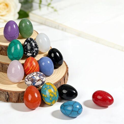 30 Pcs Natural Healing Crystals Set Bulk Worry Stones, Polished Stones, Polished Rocks, Glass Eggs & Yoni Egg, Ideal for Meditation, Reiki, Anxiety Relief & Home Decor in Saudi Arabia