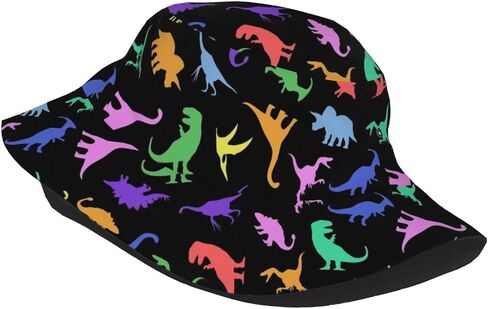 Fun Dinosaur Black Bucket Hat for Men Women Printed Fisherman Hat Packable Sun Cap Travel Outdoor Beach Caps in Saudi Arabia