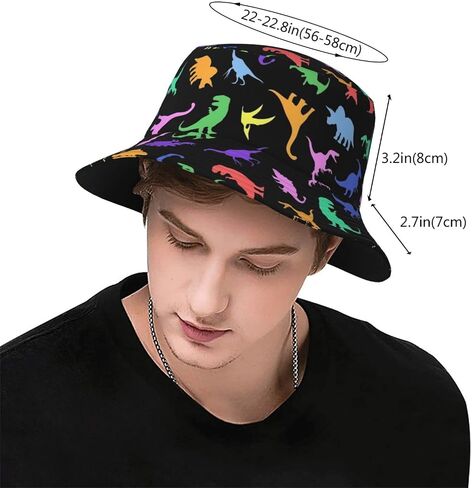 Fun Dinosaur Black Bucket Hat for Men Women Printed Fisherman Hat Packable Sun Cap Travel Outdoor Beach Caps in Saudi Arabia