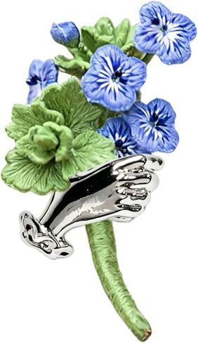 Handmade Sterling Silver Hand Lapel Pin Brooch – Vintage Floral Boutonnière Pin for Men & Women, Elegant Hand-Holding Flowers Jewelry Accessory in Saudi Arabia