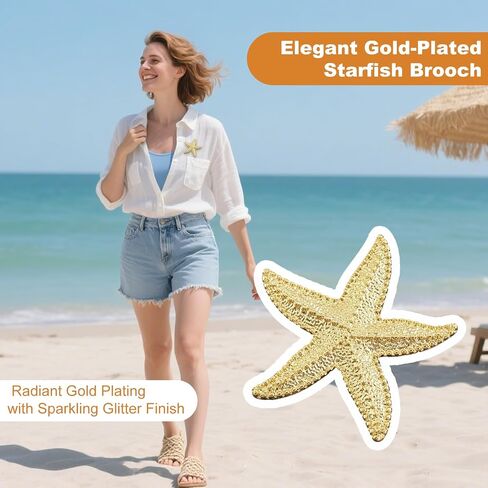Starfish Pin Brooch for Women Men Vintage Gold Plated Seashell Sea Shell Pins Small Ocean Star Broach Lapel Brooches for Dress Beach Party Dance Banquet Summer Beach Jewelry Accessories in Saudi Arabia