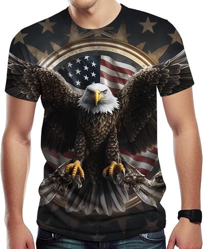 Vintage American Flag Animal Shirt T-Shirts Gorgeous Eagle Mountains Men Tee Top in Saudi Arabia