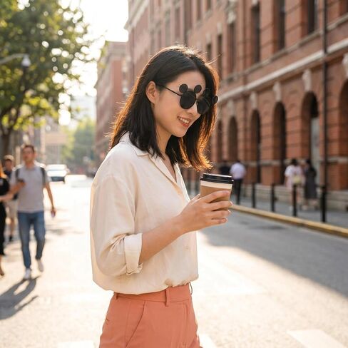 نظارات شمسية على شكل أذن الفأر للنساء البالغات، نظارات شمسية للحماية من الأشعة فوق البنفسجية مع حقيبة جلدية، نظارات ممتعة للحفلات التنكرية in Kuwait