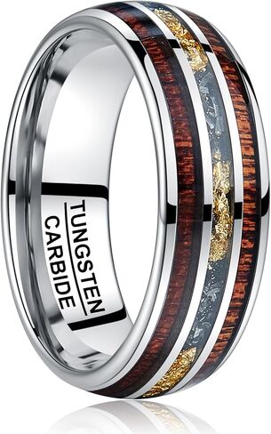 Vakki Tungsten Rings for Men Meteorite Gold Foil Inlay Koa Wood Wedding Band Polished Finish 8mm Promise Engagement Ring Comfort Fit Size 7-12 in Saudi Arabia