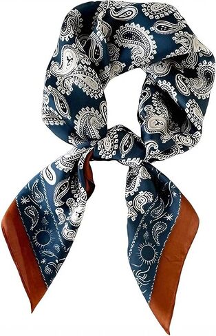 27.5 Inch Navy Coffee Print Silk Hair Head Scarf for Women Satin Neck Scarf Wrap Large Lightweight Bandana in Saudi Arabia