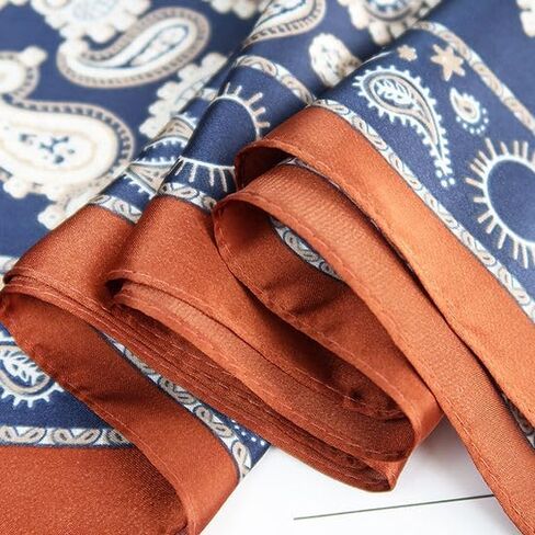 27.5 Inch Navy Coffee Print Silk Hair Head Scarf for Women Satin Neck Scarf Wrap Large Lightweight Bandana in Saudi Arabia
