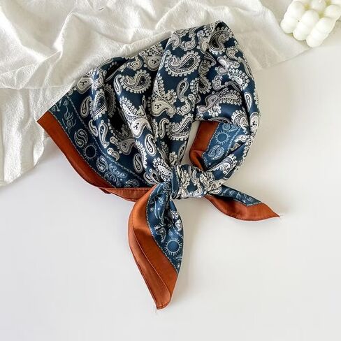 27.5 Inch Navy Coffee Print Silk Hair Head Scarf for Women Satin Neck Scarf Wrap Large Lightweight Bandana in Saudi Arabia