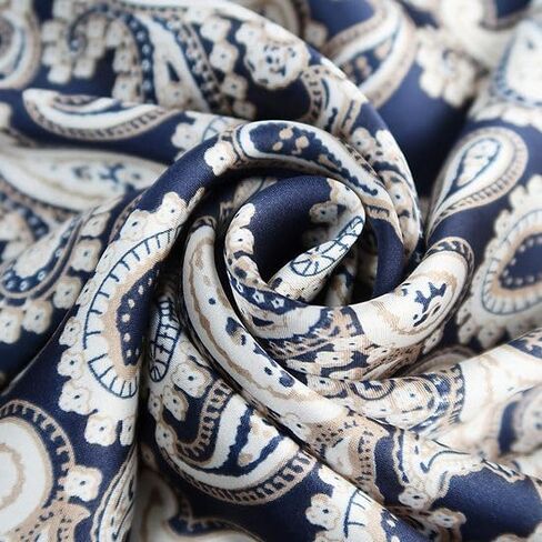 27.5 Inch Navy Coffee Print Silk Hair Head Scarf for Women Satin Neck Scarf Wrap Large Lightweight Bandana in Saudi Arabia