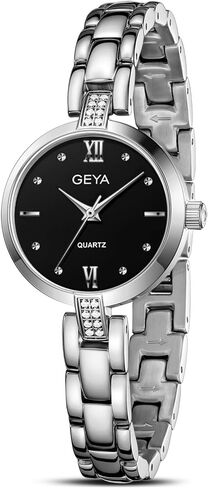 GeYa Silver Watches for Women Elegant Ladies Dress Watch Dainty Diamonds Stainless Steel Jewelry Bracelet Quartz Movement 5ATM Water Resistant for Small Wrist Gifts in Saudi Arabia