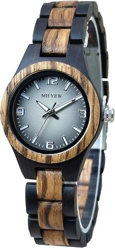 Wooden Watch for Women Natural Wood Round Analog Quartz Watches with Gradient Grey Dial Extra Links in Saudi Arabia