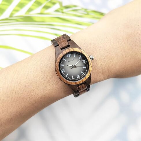 Wooden Watch for Women Natural Wood Round Analog Quartz Watches with Gradient Grey Dial Extra Links in Saudi Arabia