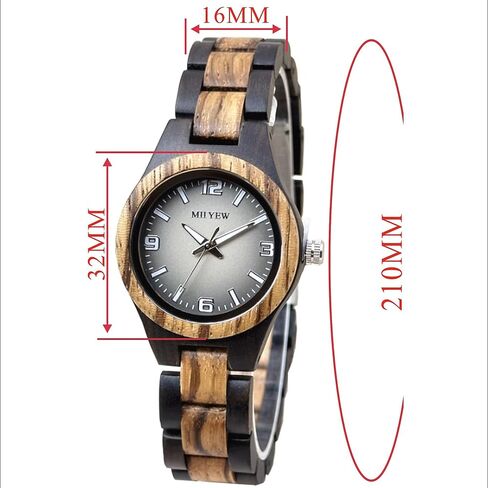 Wooden Watch for Women Natural Wood Round Analog Quartz Watches with Gradient Grey Dial Extra Links in Saudi Arabia