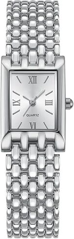 Women's Small Square Vintage Watch Gold or Silver Tone Multi Row Link Bracelet Minimalist Wristwatch with Roman Numeral Dial Elegant Gift for Ladies in Saudi Arabia