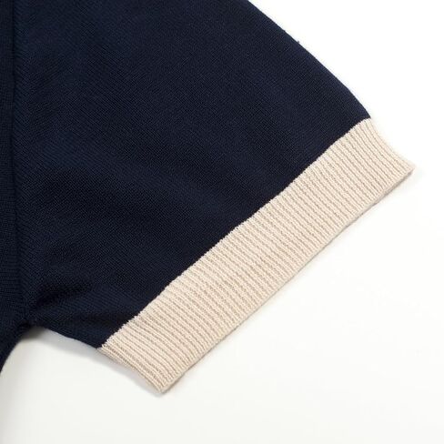 OXKNIT Men's Knit Short Sleeve Shirts Retro Embroidery Floral Pattern Knitted Polo Shirt Dark Blue V-Neck Polo Knitwear in Saudi Arabia