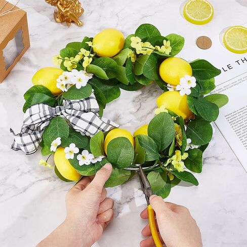 PH Pandahall Artificial Lemon Garland, 5.3 Ft Summer Fake Fruit Garlands Lemon Green Leaves Flower Faux Lemon Greenery Vines Garland for Door Wall Stairs Mantle Home Party Wedding Decor in Kuwait