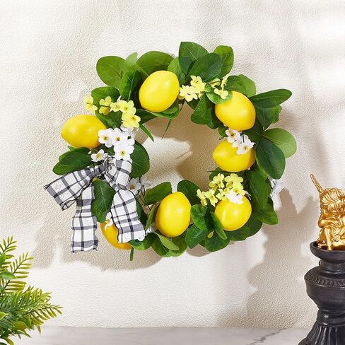 PH Pandahall Artificial Lemon Garland, 5.3 Ft Summer Fake Fruit Garlands Lemon Green Leaves Flower Faux Lemon Greenery Vines Garland for Door Wall Stairs Mantle Home Party Wedding Decor in Kuwait
