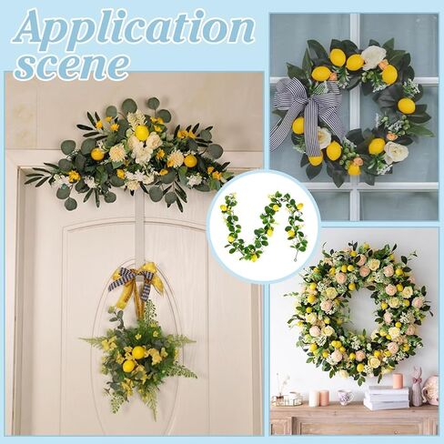 PH Pandahall Artificial Lemon Garland, 5.3 Ft Summer Fake Fruit Garlands Lemon Green Leaves Flower Faux Lemon Greenery Vines Garland for Door Wall Stairs Mantle Home Party Wedding Decor in Kuwait