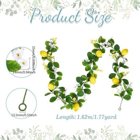 PH Pandahall Artificial Lemon Garland, 5.3 Ft Summer Fake Fruit Garlands Lemon Green Leaves Flower Faux Lemon Greenery Vines Garland for Door Wall Stairs Mantle Home Party Wedding Decor in Kuwait