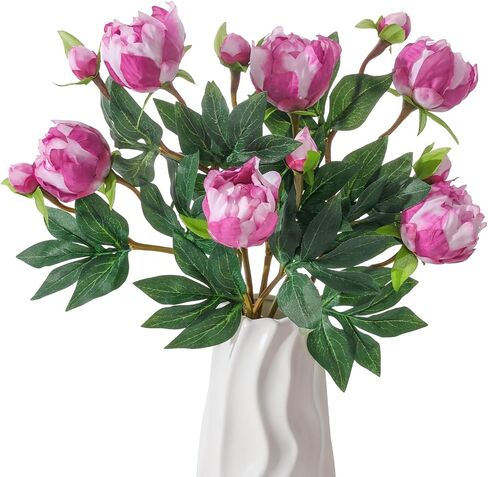 6 Pcs Artificial Peonies Flowers with Pink Buds, 18.9" Silk Peony Bouquets Bulk for Home Decor Indoor, Fuchsia Magenta Peonies Stems for Wedding Table Centerpiece in Kuwait