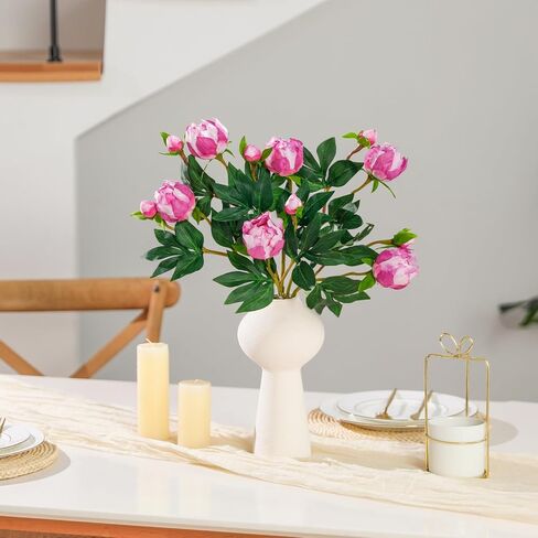 6 Pcs Artificial Peonies Flowers with Pink Buds, 18.9" Silk Peony Bouquets Bulk for Home Decor Indoor, Fuchsia Magenta Peonies Stems for Wedding Table Centerpiece in Kuwait