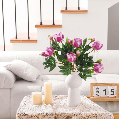 6 Pcs Artificial Peonies Flowers with Pink Buds, 18.9" Silk Peony Bouquets Bulk for Home Decor Indoor, Fuchsia Magenta Peonies Stems for Wedding Table Centerpiece in Kuwait