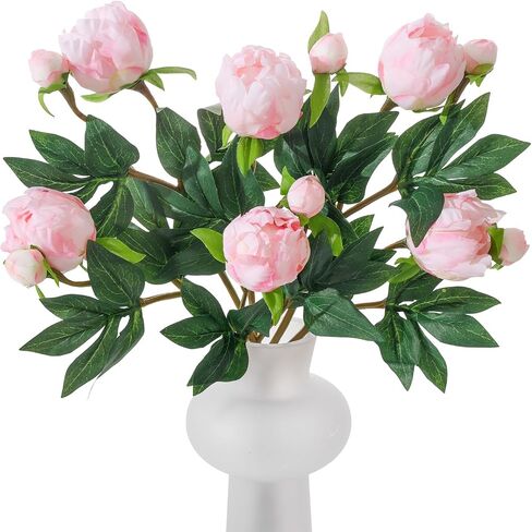 6 Pcs Artificial Peonies Flowers with Pink Buds, 18.9" Silk Peony Bouquets Bulk for Home Decor Indoor, Fuchsia Magenta Peonies Stems for Wedding Table Centerpiece in Kuwait
