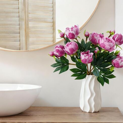 6 Pcs Artificial Peonies Flowers with Pink Buds, 18.9" Silk Peony Bouquets Bulk for Home Decor Indoor, Fuchsia Magenta Peonies Stems for Wedding Table Centerpiece in Kuwait