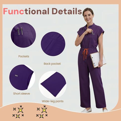 Scrubs Jumpsuit for Women,Medical Scrubs Set with multi-pockets,Soft Stretch Medical Uniform for Doctors, Nurses in Saudi Arabia
