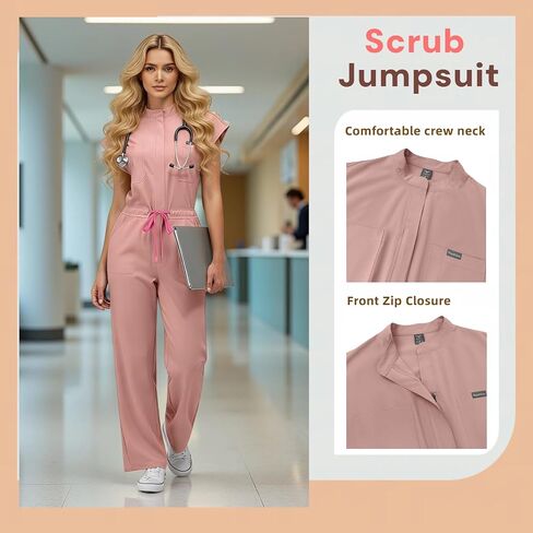 Scrubs Jumpsuit for Women,Medical Scrubs Set with multi-pockets,Soft Stretch Medical Uniform for Doctors, Nurses in Saudi Arabia