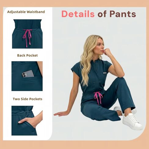Scrubs Jumpsuit for Women,Medical Scrubs Set with multi-pockets,Soft Stretch Medical Uniform for Doctors, Nurses in Saudi Arabia