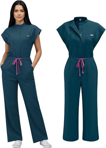 Scrubs Jumpsuit for Women,Medical Scrubs Set with multi-pockets,Soft Stretch Medical Uniform for Doctors, Nurses in Saudi Arabia