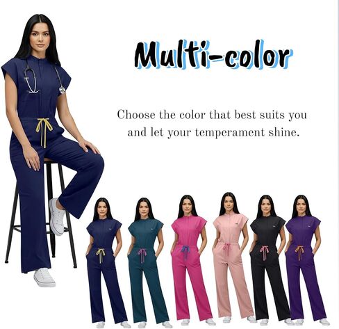 Scrubs Jumpsuit for Women,Medical Scrubs Set with multi-pockets,Soft Stretch Medical Uniform for Doctors, Nurses in Saudi Arabia