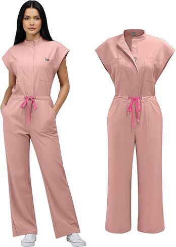 Scrubs Jumpsuit for Women,Medical Scrubs Set with multi-pockets,Soft Stretch Medical Uniform for Doctors, Nurses in Saudi Arabia