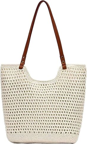 Multi-functional Straw Hobo Bag,Handwoven Summer Tote with Leather Handles for Vacation & Daily Use in Saudi Arabia