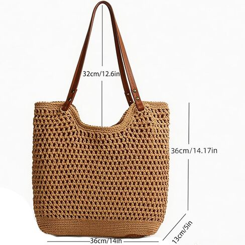 Multi-functional Straw Hobo Bag,Handwoven Summer Tote with Leather Handles for Vacation & Daily Use in Saudi Arabia