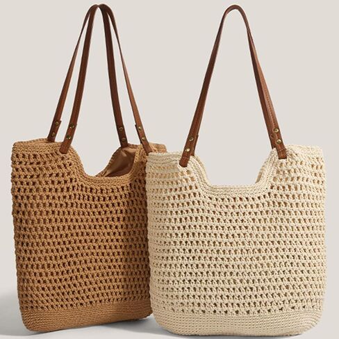 Multi-functional Straw Hobo Bag,Handwoven Summer Tote with Leather Handles for Vacation & Daily Use in Saudi Arabia
