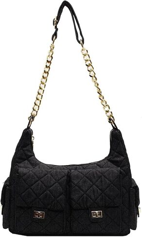 Denim Quilted Crossbody Bags for Women Large Vintage Travel Purse Boho Shoulder Handbags with Pockets Chain and Zipper in Saudi Arabia