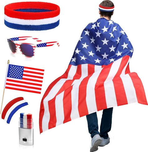 250 Year American Flag Costume Cape, Retro 80's USA Sunglasses and Flag Headband for 4th of July Outfits Patriotic USA Independence Day in Saudi Arabia