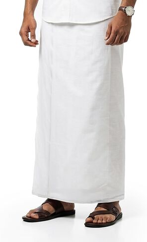 طبقة واحدة بيضاء Dhoti Vesti Mundu التقليدية Dhoti مع حدود للمناسبات الدينية وطقوس الزفاف Puja والهدايا in Kuwait