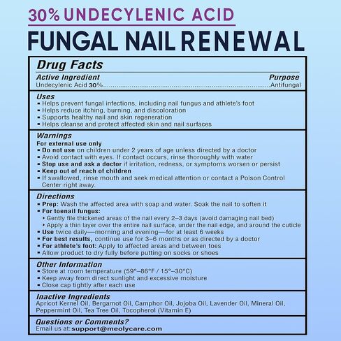 MEOLY Toenail Fungus Treatment Extra Strength: 30% Undecylenic Acid Toenail Fungus Treatment With natural oils -nail bandage, Toenail file & brush 30 ml in Saudi Arabia