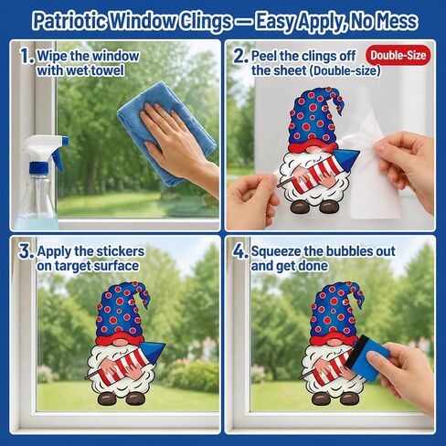 4th of July Window Clings 102pcs 9 Sheets Reusable Static Patriotic American Flag Stars Firework Stickers, Red White Blue Decorations for Glass Windows Independence Day Memorial Day Holiday in Saudi Arabia